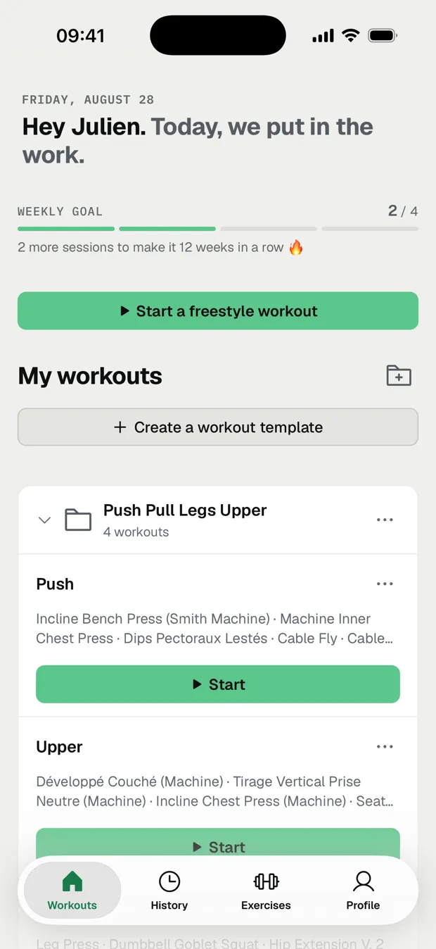 Musku screenshot: Your workouts, ready to go