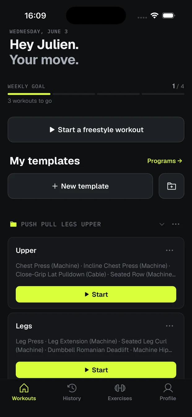 Musku screenshot: Your workouts, ready to go