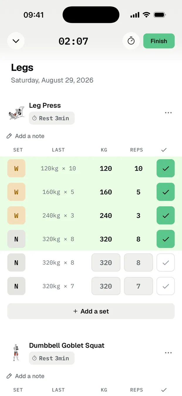 Musku screenshot: Log your sets without breaking your flow